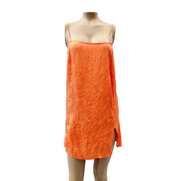 Motel Zebra Print Spaghetti Strap Side Slit Slip Dress Cantaloupe Orange Women S - Picture 3 of 11